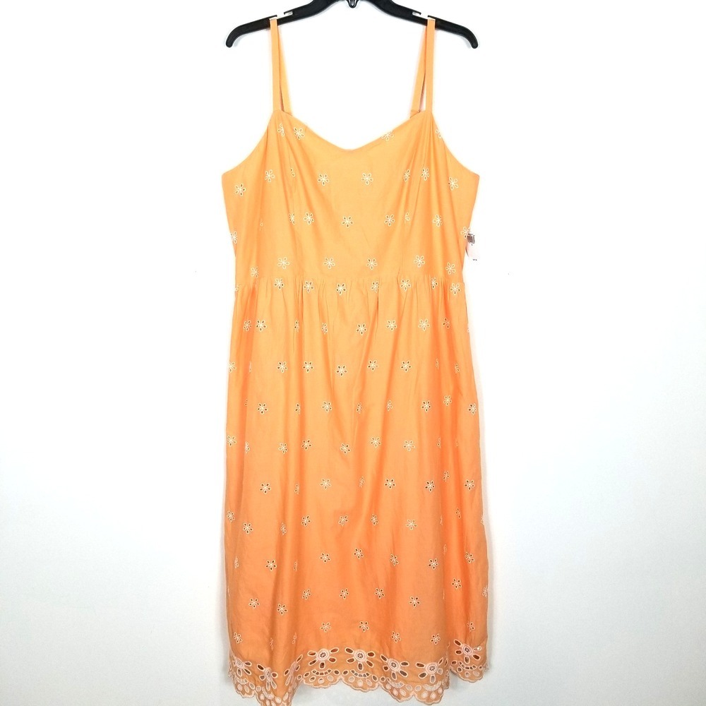 Old Navy Women's Fit & Flare Eyelet Midi Dress Sz XL Orange Smoked Summer Beach